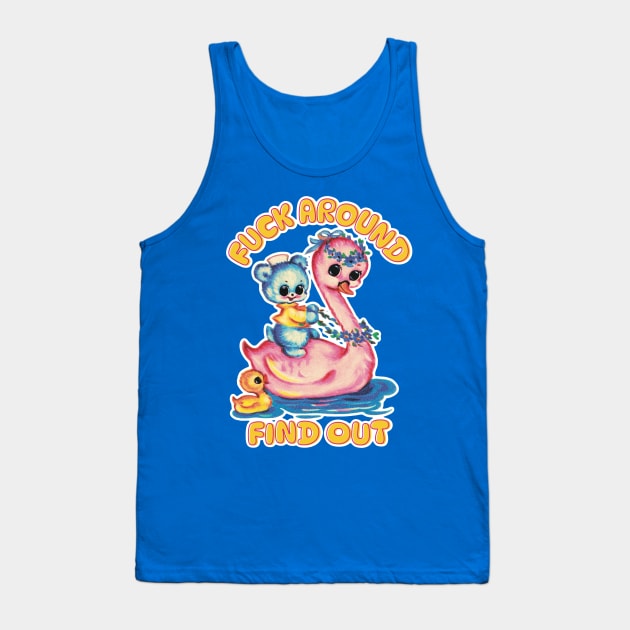 Fuck Around and Find Out Teddy Riding a Swan Tank Top by Hard Cringe